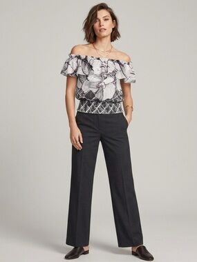 White House Black Market Multicolor Floral Shimmer Ruffle Top Silk Blend size M